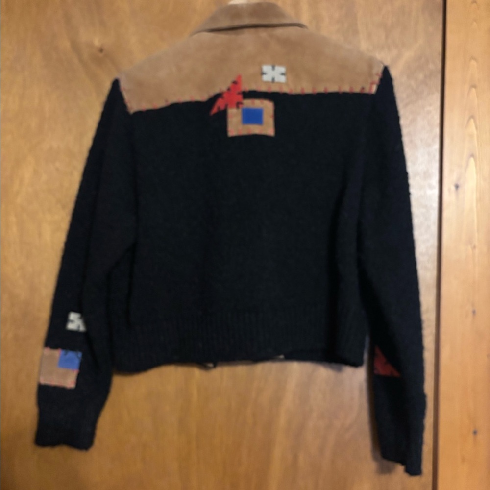 Vintage Style Black Patchwork Wool Blend Jacket with Suede Collar - Picture 2 of 3